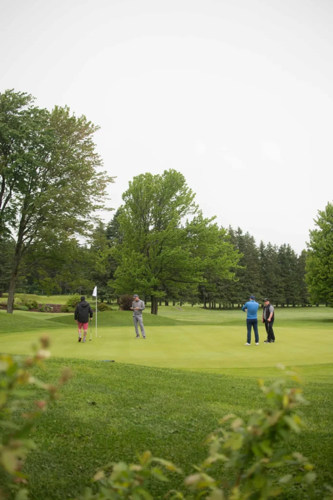Joueurs de golf sur un green arboré