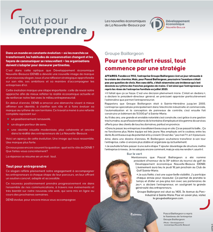 Newsletter sur la stratégie du Groupe Baillargeon