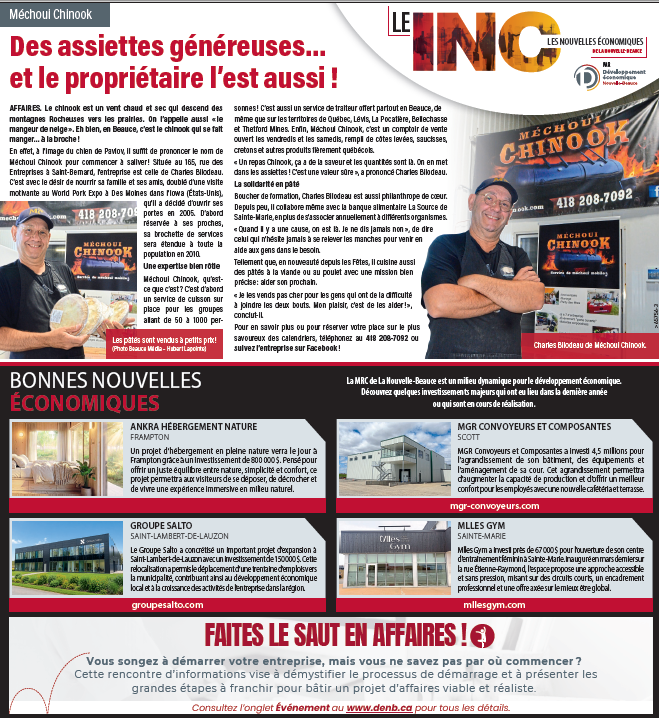 Publicité Michoui Chinook dans une page économique locale